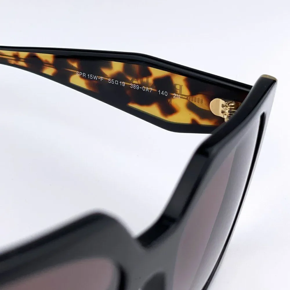 NEW Prada PR15WS 3890A7 Black Tortoise Gray Gradient Square Women Sunglasses